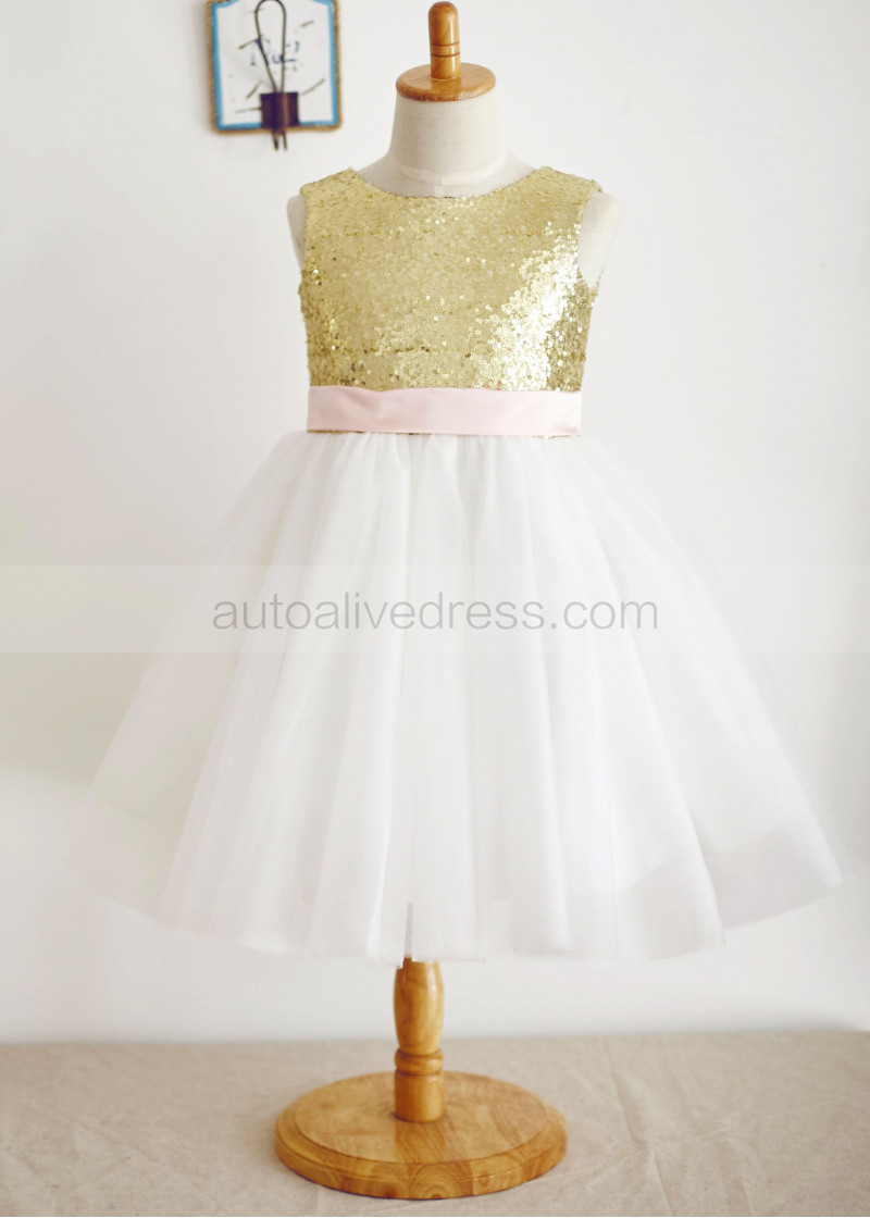 Pink Sequin Flower Girl Dress
